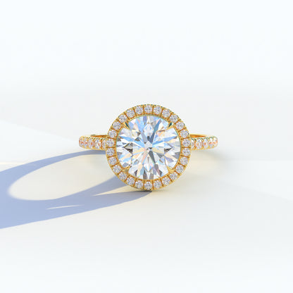 E VVS 2 Carat Round Cut Halo & Pave Lab Diamond Ring - Flutura