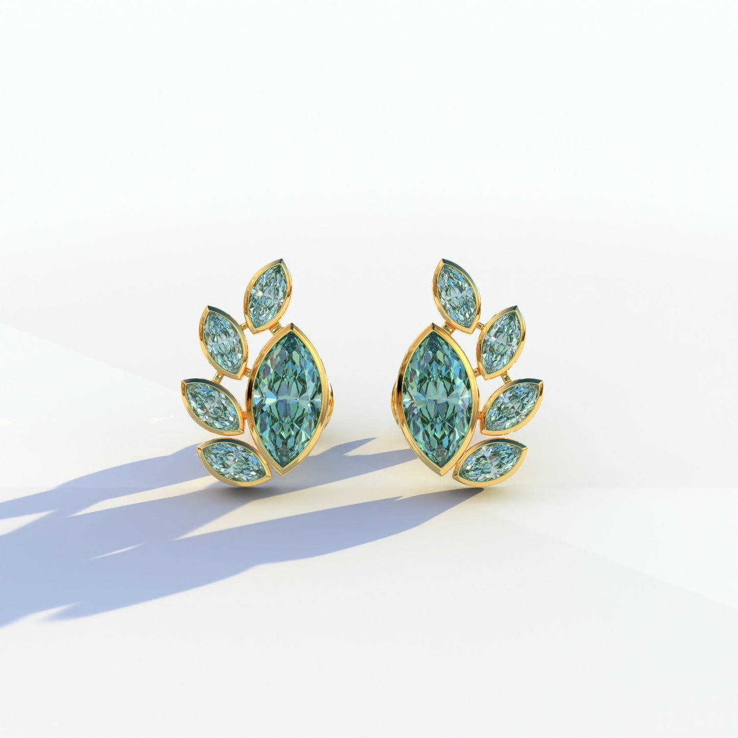 Green Marquise Cut Lab Diamond Stud Earrings | Stunning Bezel Setting - Gardenia Cluster