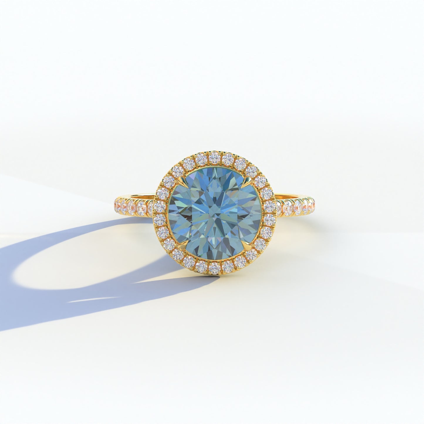 2 Carat Blue Round Cut Halo & Pave Lab Diamond Ring - Flutura