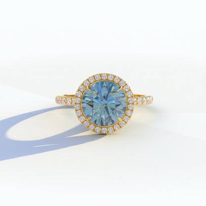 2 Carat Blue Round Cut Halo & Pave Lab Diamond Ring - Flutura