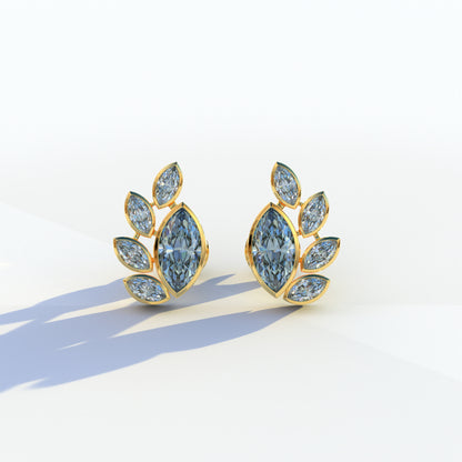 Blue Marquise Cut Lab Diamond Stud Earrings | Stunning Bezel Setting - Gardenia Cluster