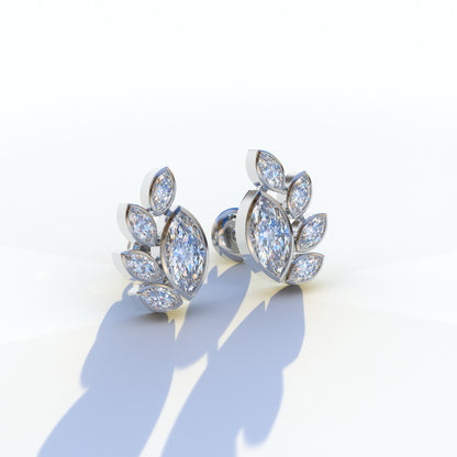 Marquise Cut Lab Diamond Stud Earrings | Stunning Bezel Setting - Gardenia Cluster