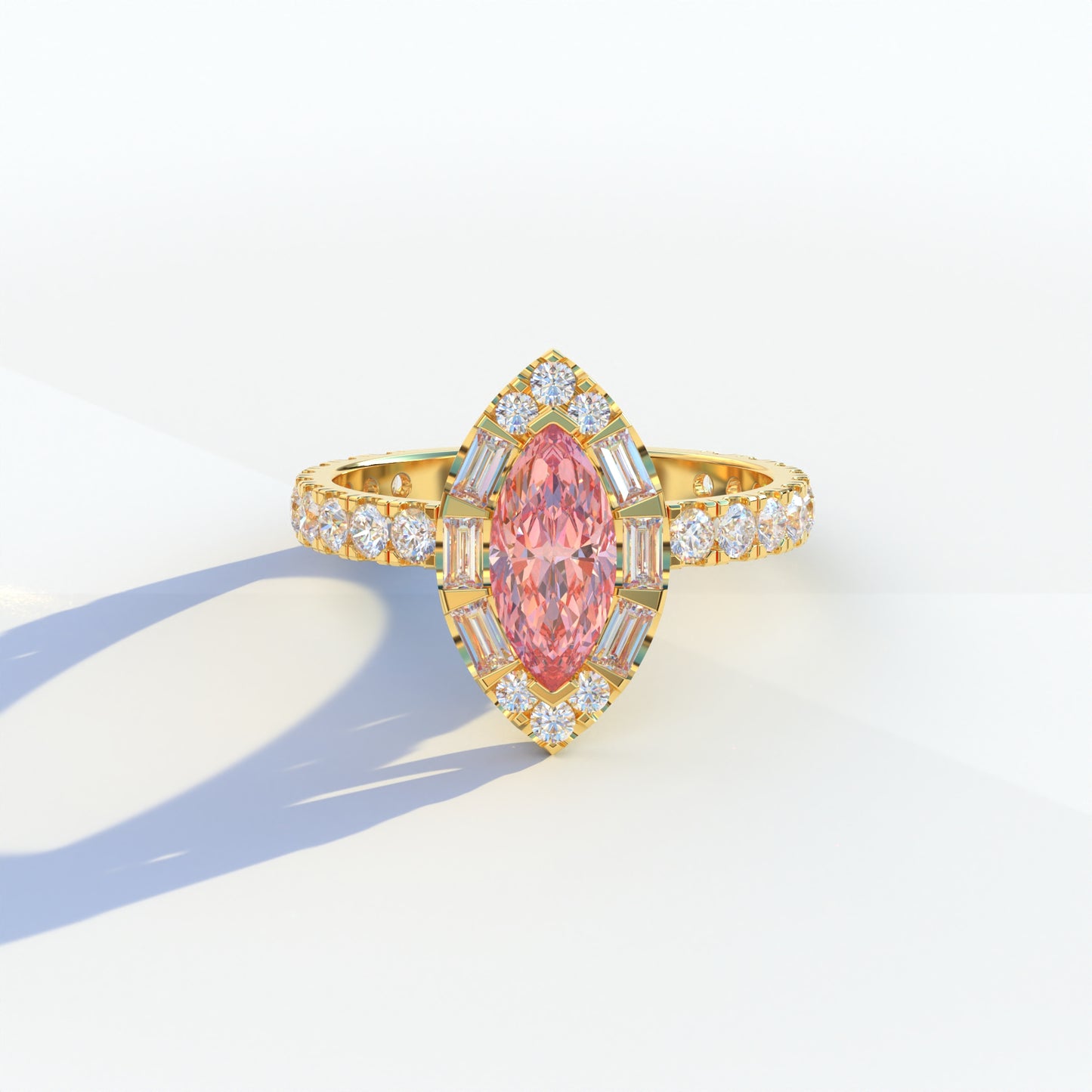 1 Carat Pink Marquise Halo Pave Lab Grown Diamond Ring - Luxe