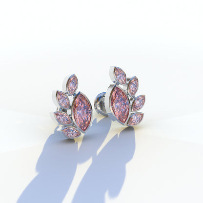 Pink Marquise Cut Lab Diamond Stud Earrings | Stunning Bezel Setting - Gardenia Cluster