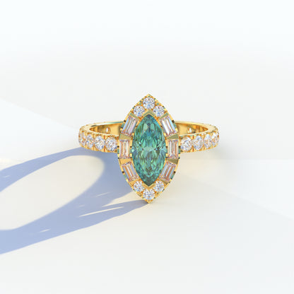 1 Carat Green Marquise Halo Pave Lab Grown Diamond Ring - Luxe