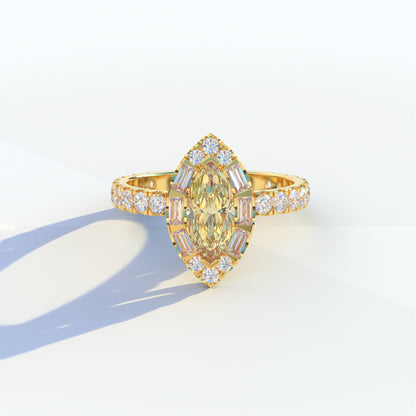 1 Carat Yellow Marquise Halo Pave Lab Grown Diamond Ring - Luxe