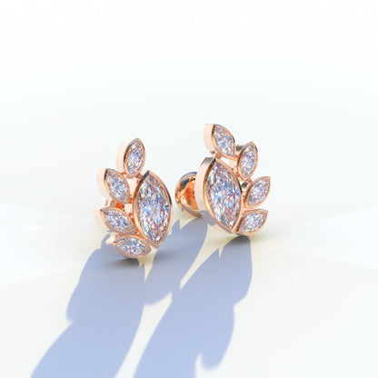 Marquise Cut Lab Diamond Stud Earrings | Stunning Bezel Setting - Gardenia Cluster