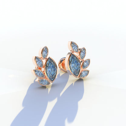 Blue Marquise Cut Lab Diamond Stud Earrings | Stunning Bezel Setting - Gardenia Cluster