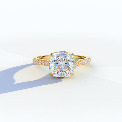 E VVS 2 Carat Cushion Cut Hidden Halo & Pave Lab Diamond Ring - Éblouissant