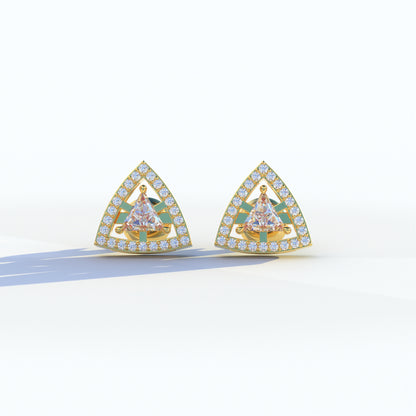 E VVS Triangle Cut Lab Diamond Halo Stud Earrings - Trinity