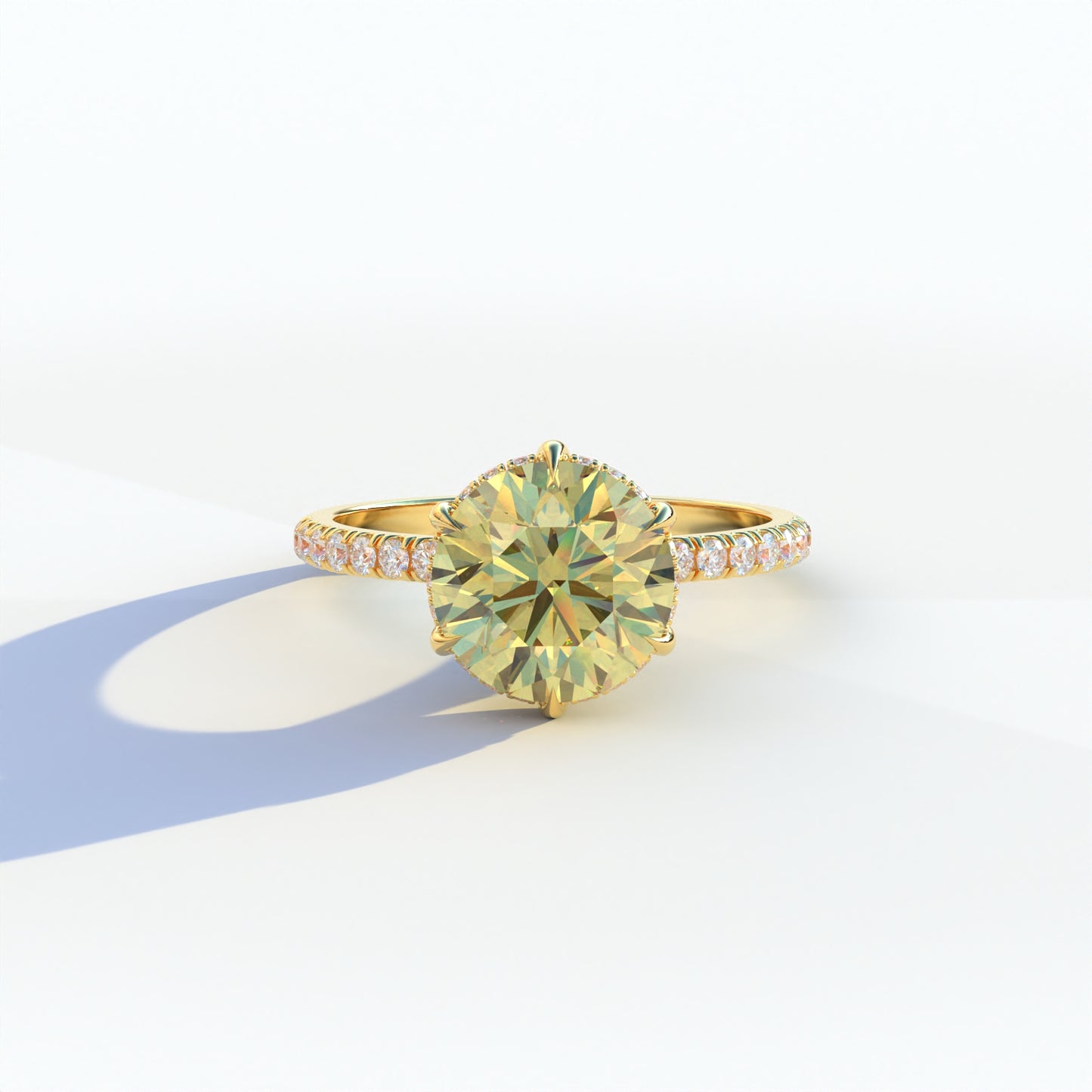 2.5 Carat Yellow Round Cut Hidden Halo & Pave Lab Diamond Ring - Hyper Saga