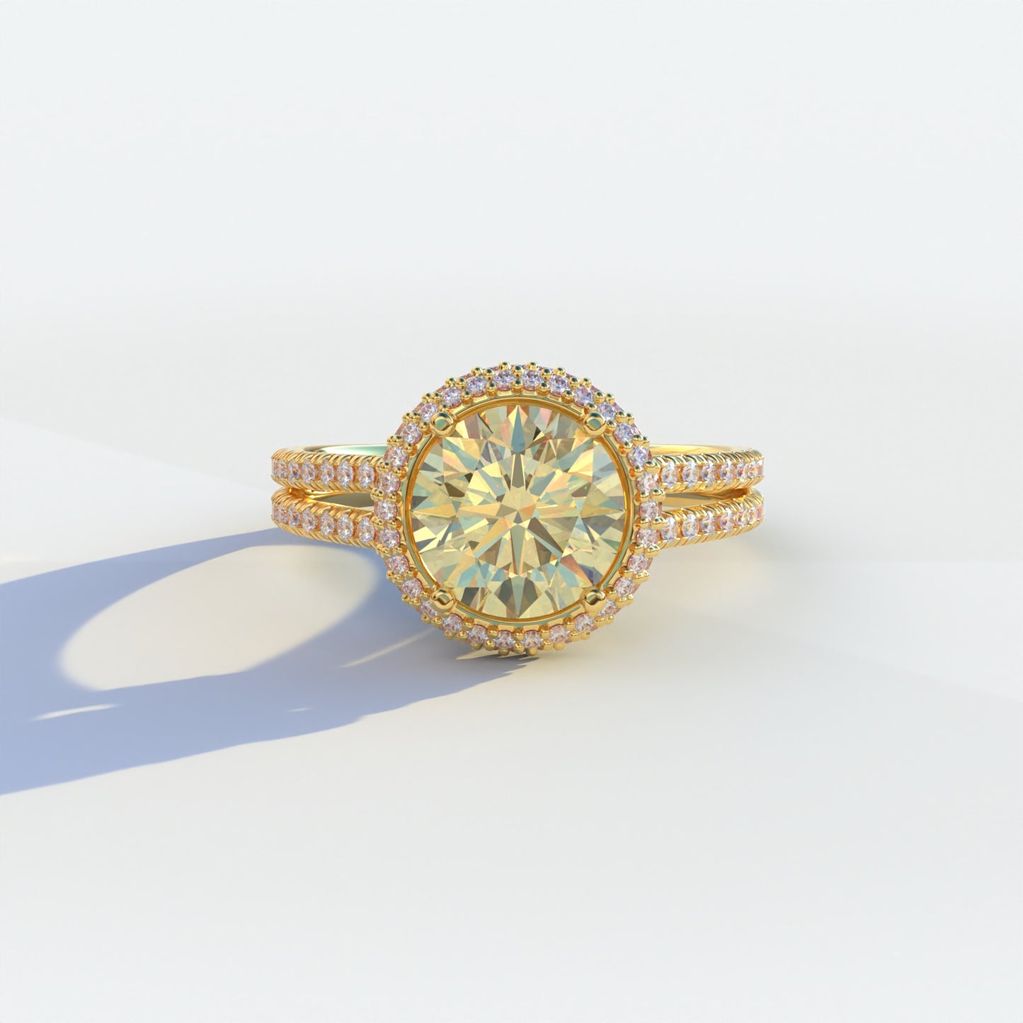 1.5 Carat Yellow Round Cut Halo Pave Lab Diamond Ring - Élégance