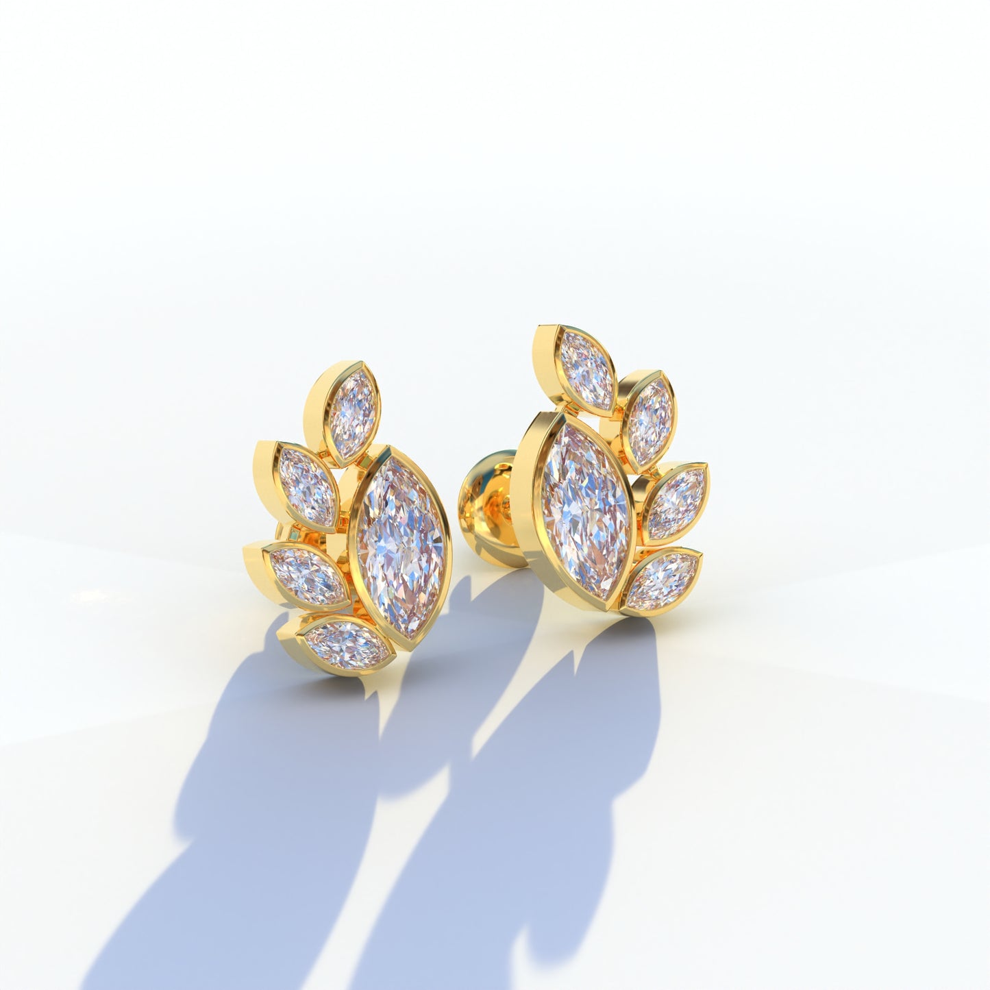 Marquise Cut Lab Diamond Stud Earrings | Stunning Bezel Setting - Gardenia Cluster