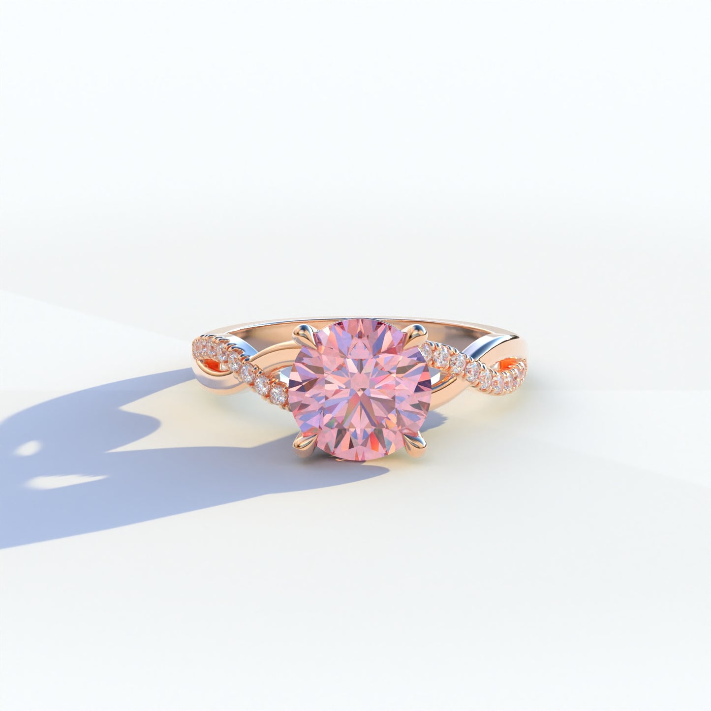 3 Carat Pink Round Cut Lab Diamond Ring - Infinity Cross