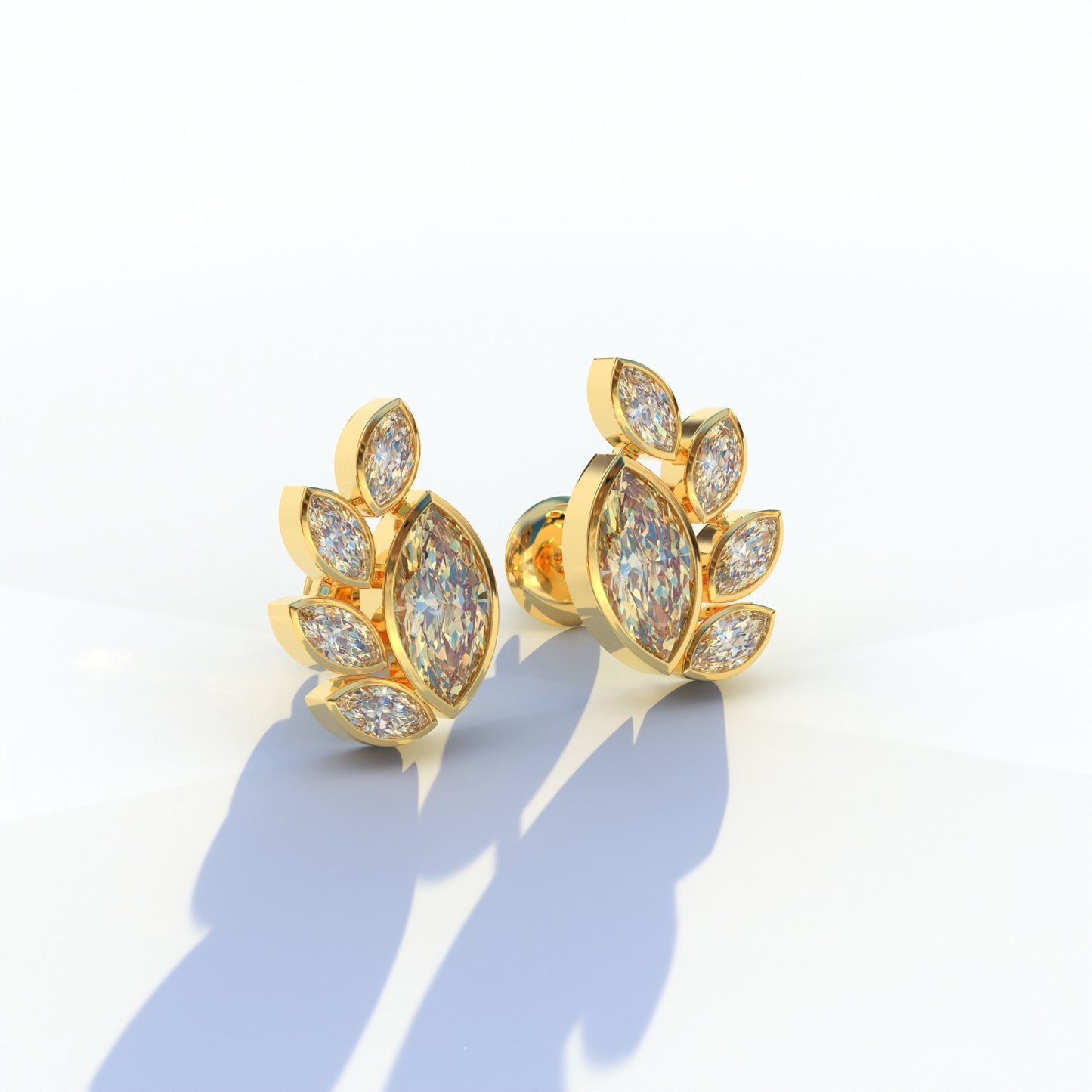 Yellow Marquise Cut Lab Diamond Stud Earrings | Stunning Bezel Setting - Gardenia Cluster