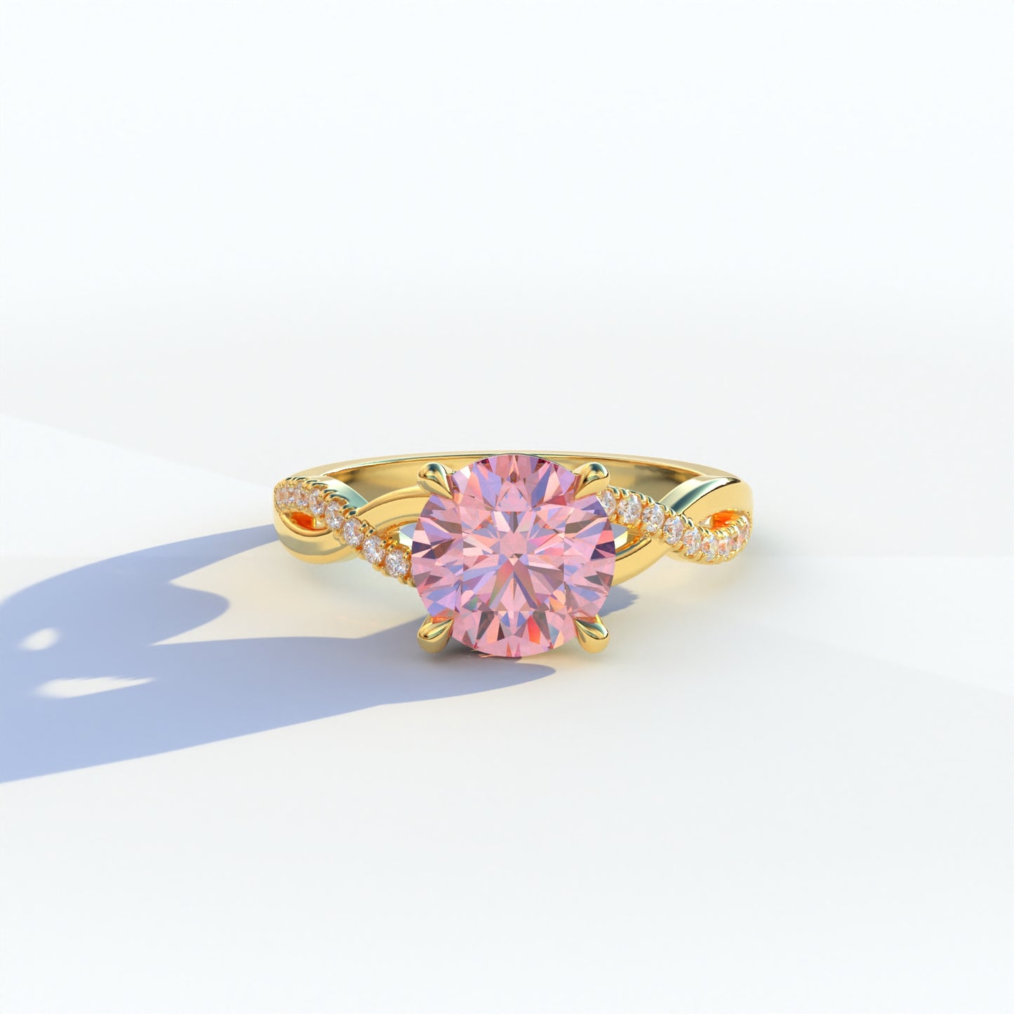 3 Carat Pink Round Cut Lab Diamond Ring - Infinity Cross