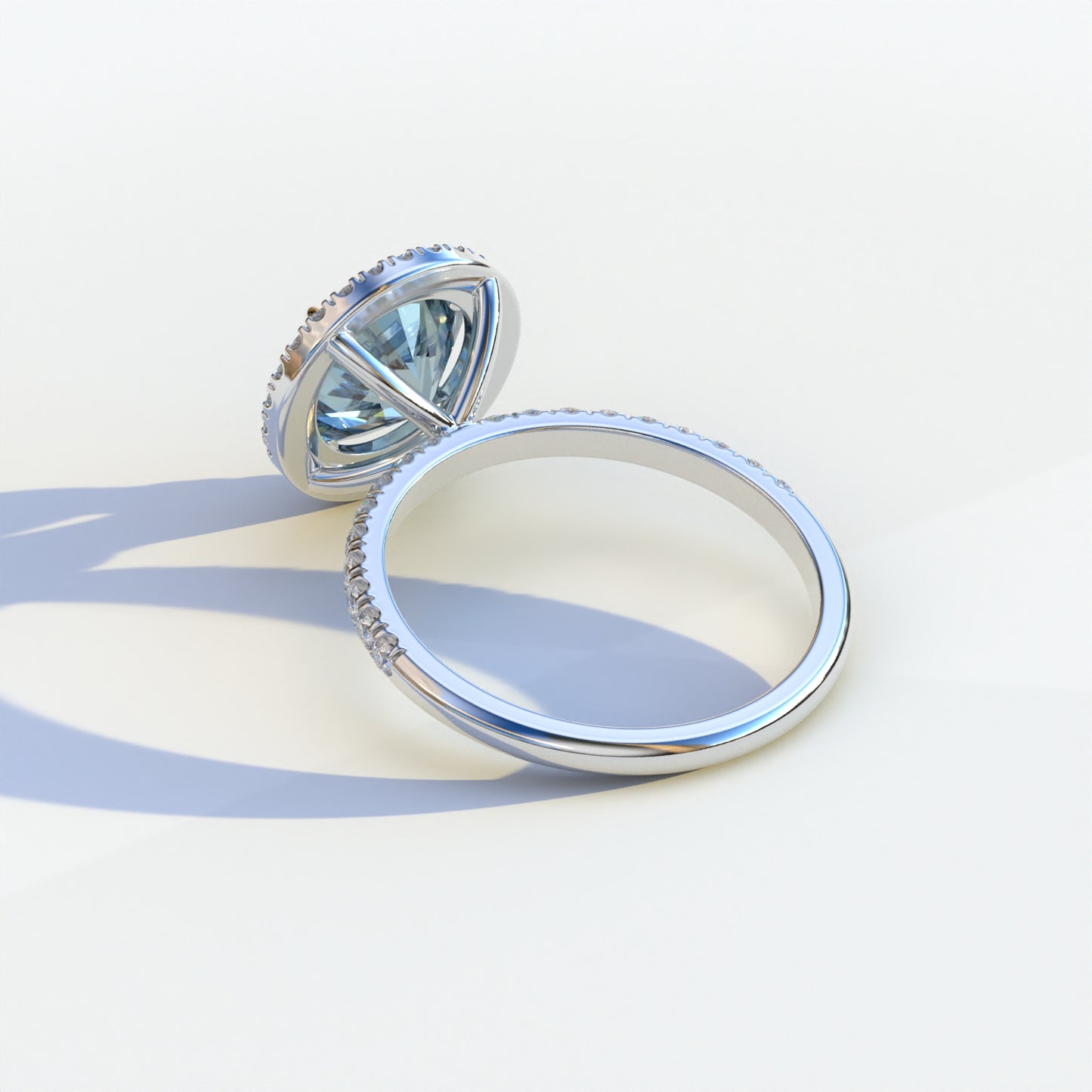 2 Carat Blue Round Cut Halo & Pave Lab Diamond Ring - Flutura