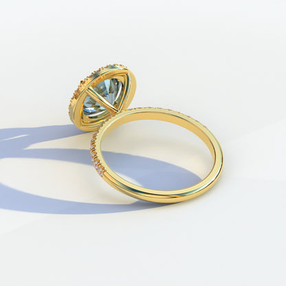 2 Carat Blue Round Cut Halo & Pave Lab Diamond Ring - Flutura