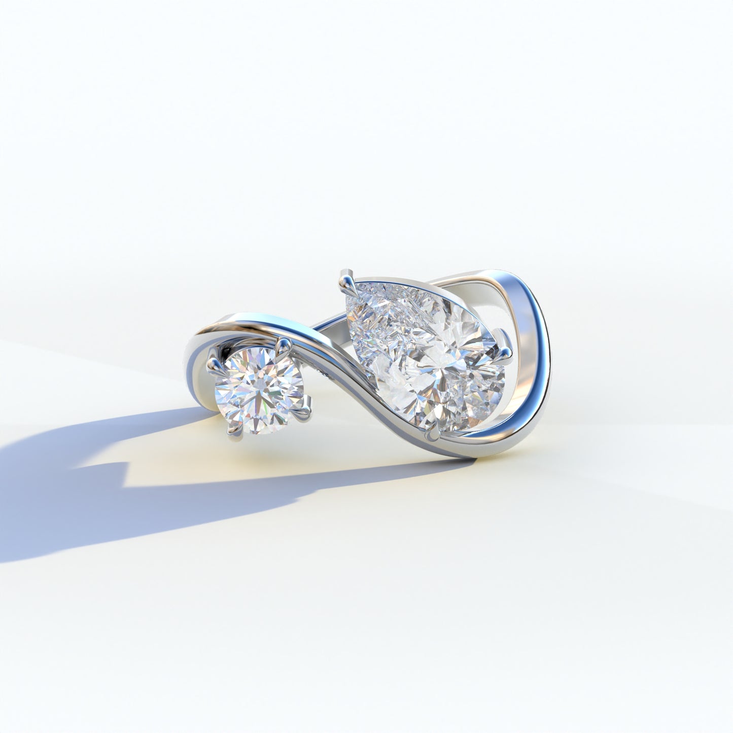 2.8 Carat E VVS Pear and Round Cut Lab Diamond Engagement Ring - Toi Et Moi