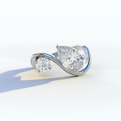 2.8 Carat E VVS Pear and Round Cut Lab Diamond Engagement Ring - Toi Et Moi