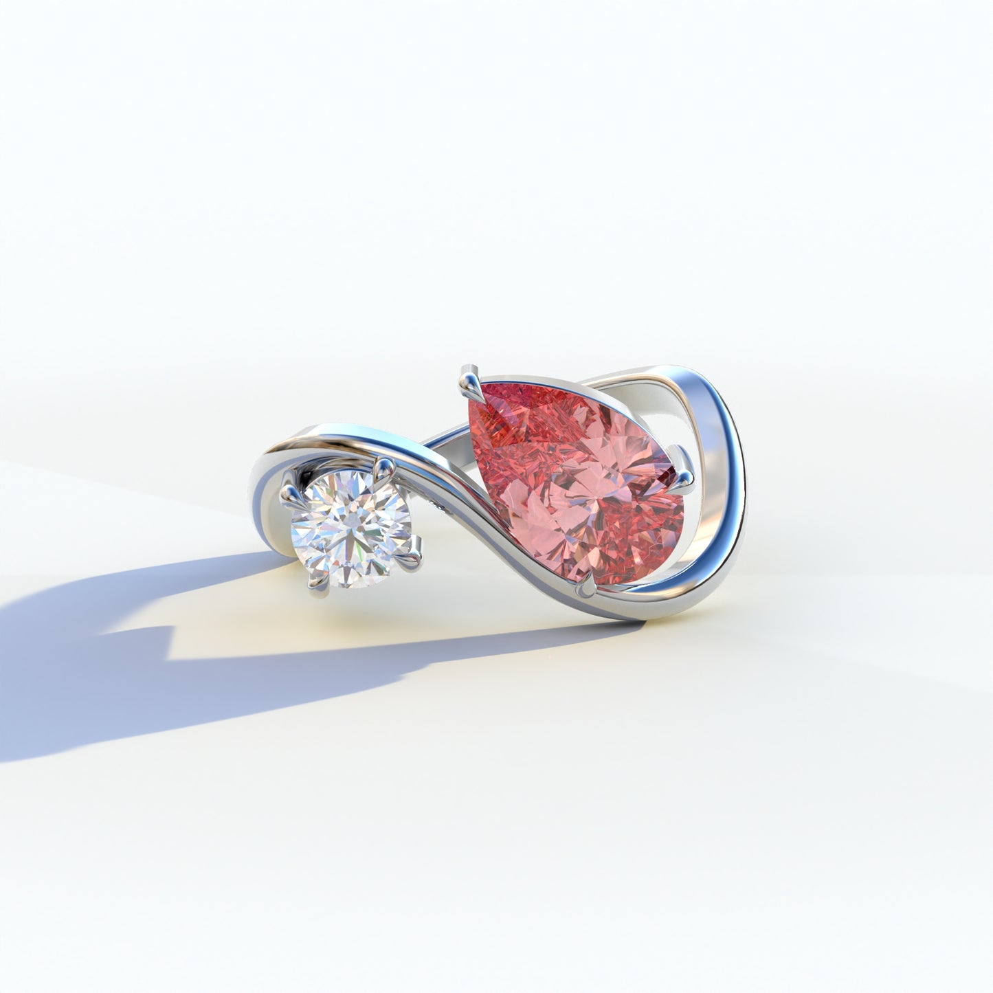 2.8 Carat Pink Pear and Round Cut Lab Diamond Engagement Ring - Toi Et Moi