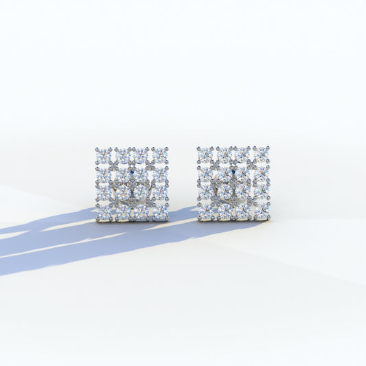 Round Cut Lab Diamond Cluster Setting Stud Earrings - Cindy