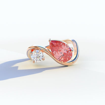 2.8 Carat Pink Pear and Round Cut Lab Diamond Engagement Ring - Toi Et Moi