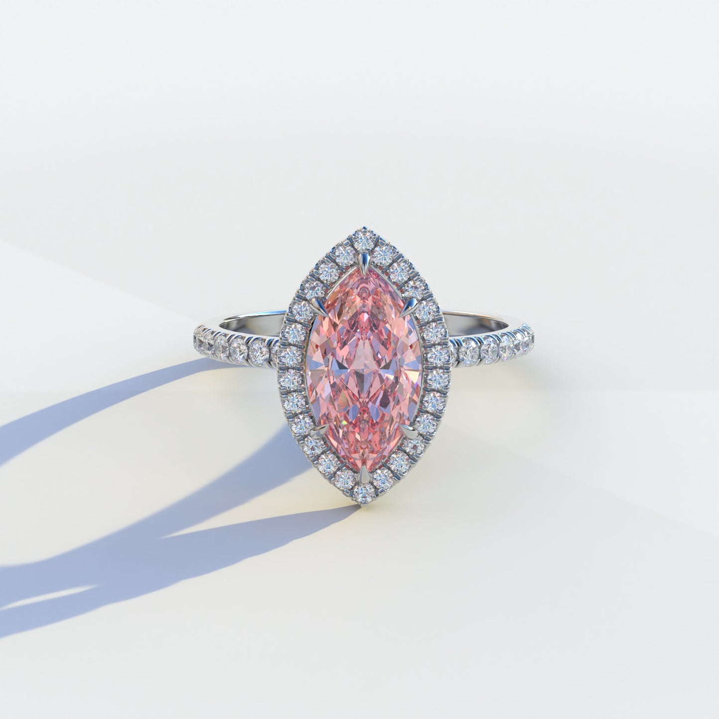 3 Carat Pink Marquise Cut Halo & Pave Setting Lab Diamond Ring - Simplicity