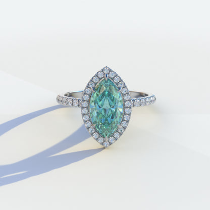 3 Carat Green Marquise Cut Halo & Pave Setting Lab Diamond Ring - Simplicity