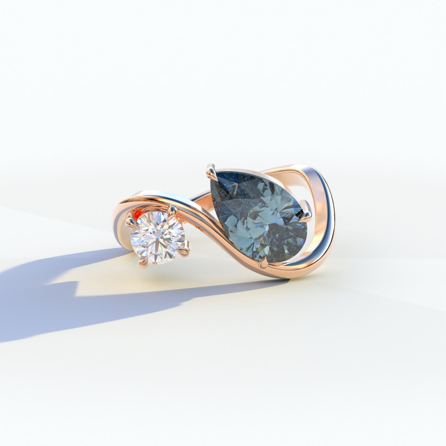 2.8 Carat Blue Pear and Round Cut Lab Diamond Engagement Ring - Toi Et Moi