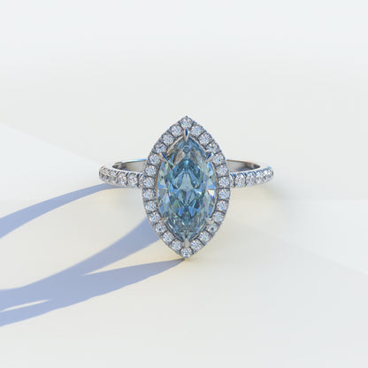 3 Carat Blue Marquise Cut Halo & Pave Setting Lab Diamond Ring - Simplicity