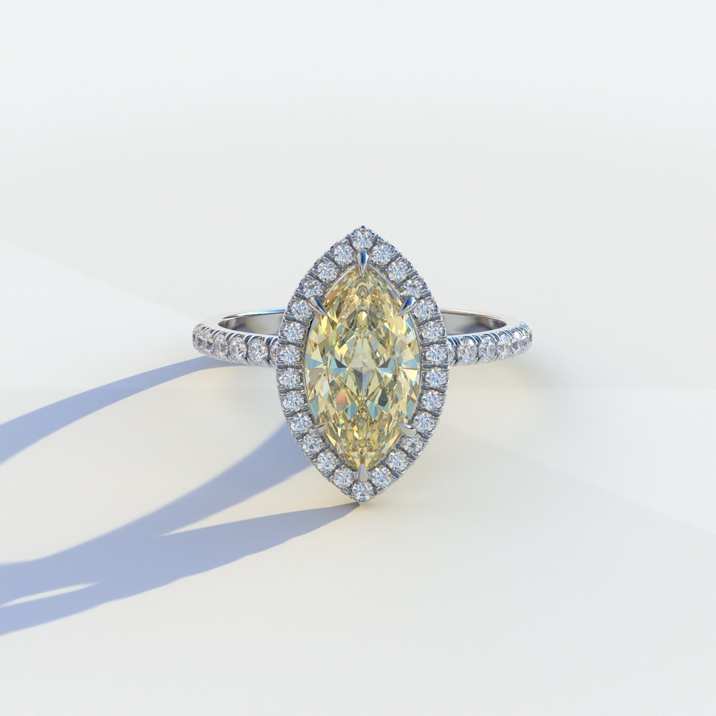 3 Carat Yellow Marquise Cut Halo & Pave Setting Lab Diamond Ring - Simplicity