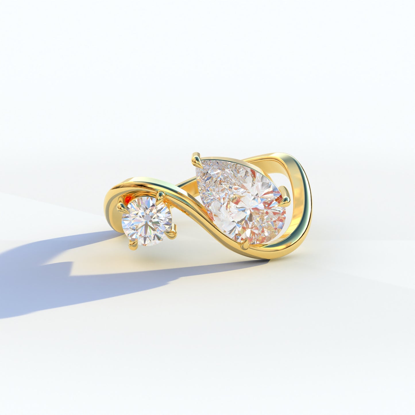 2.8 Carat E VVS Pear and Round Cut Lab Diamond Engagement Ring - Toi Et Moi