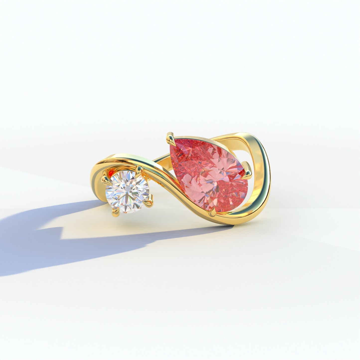 2.8 Carat Pink Pear and Round Cut Lab Diamond Engagement Ring - Toi Et Moi