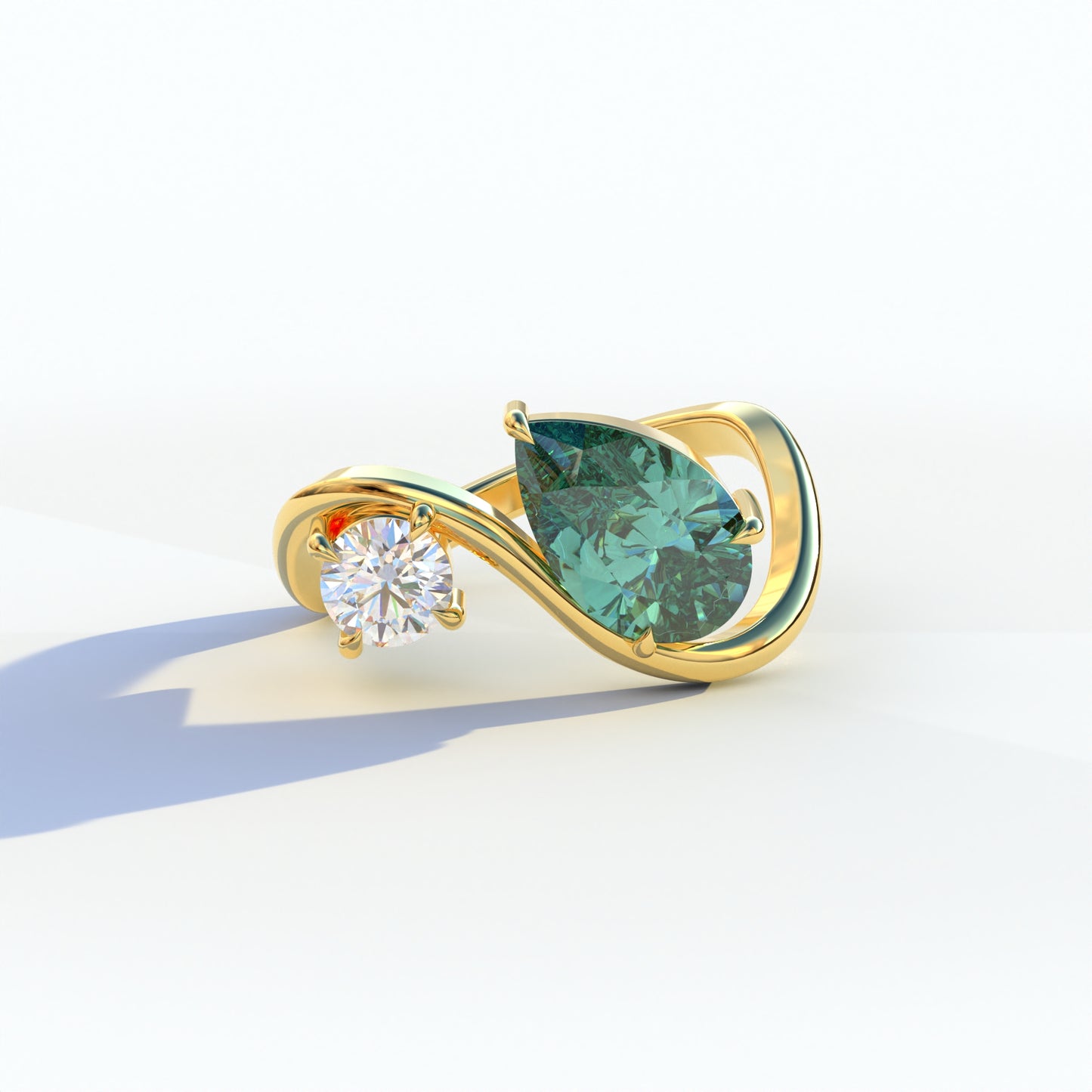 2.8 Carat Green Pear and Round Cut Lab Diamond Engagement Ring - Toi Et Moi