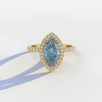 3 Carat Blue Marquise Cut Halo & Pave Setting Lab Diamond Ring - Simplicity