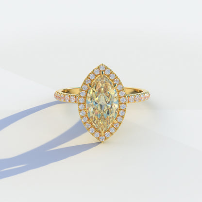 3 Carat Yellow Marquise Cut Halo & Pave Setting Lab Diamond Ring - Simplicity