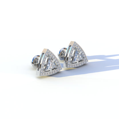 E VVS Triangle Cut Lab Diamond Halo Stud Earrings - Trinity