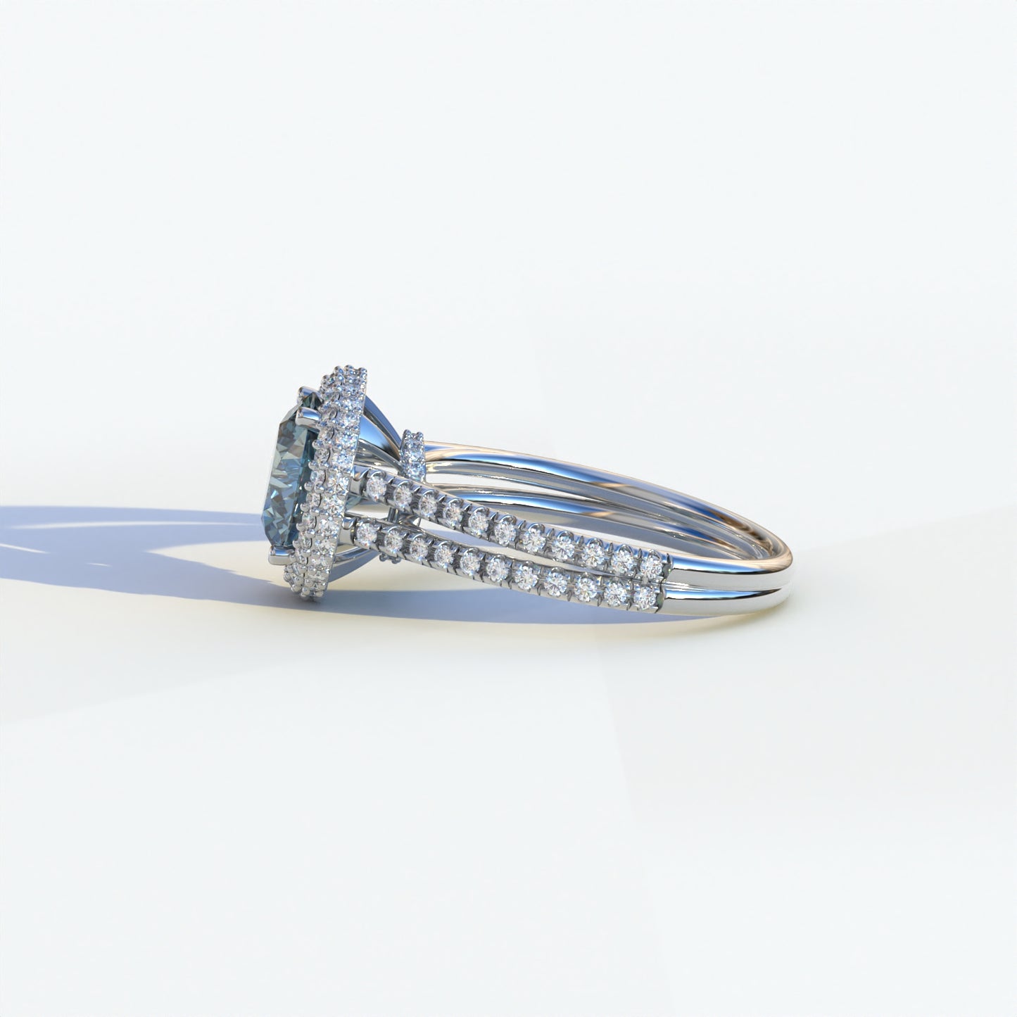 1.5 Carat Blue Round Cut Halo Pave Lab Diamond Ring - Élégance