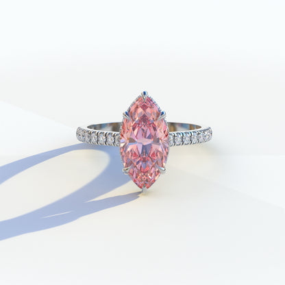 3 Ct Pink Marquise Cut Lab Diamond In Hidden Halo & Pave Setting Ring -Charlotte