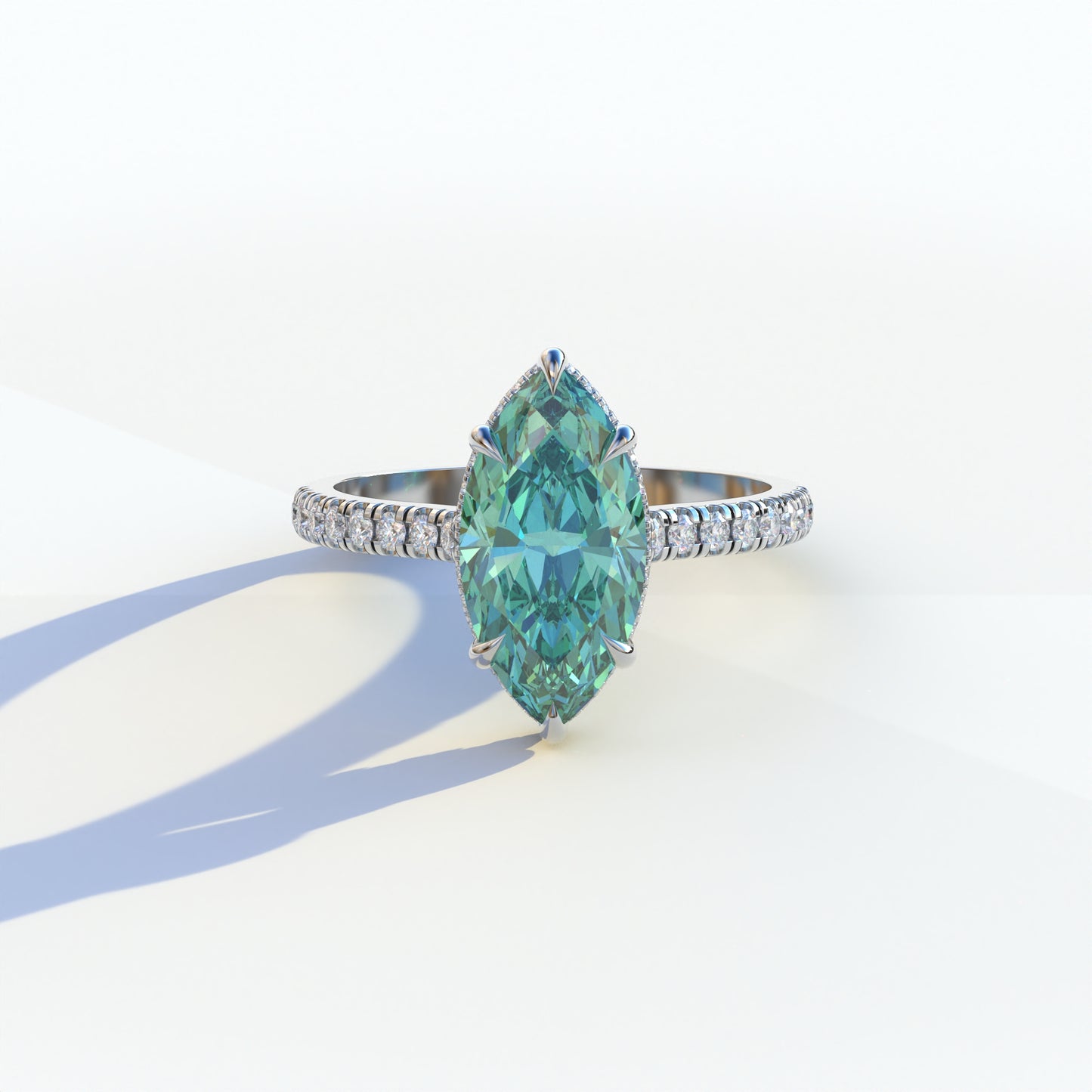 3 Ct Green Marquise Cut Lab Diamond In Hidden Halo & Pave Setting Ring - Charlotte