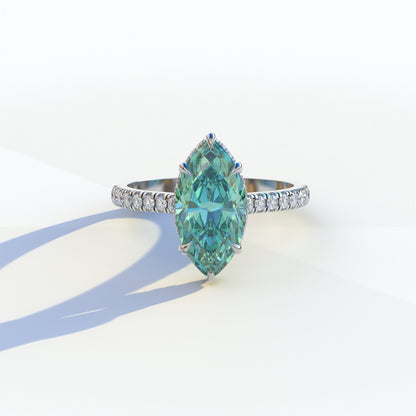 3 Ct Green Marquise Cut Lab Diamond In Hidden Halo & Pave Setting Ring - Charlotte