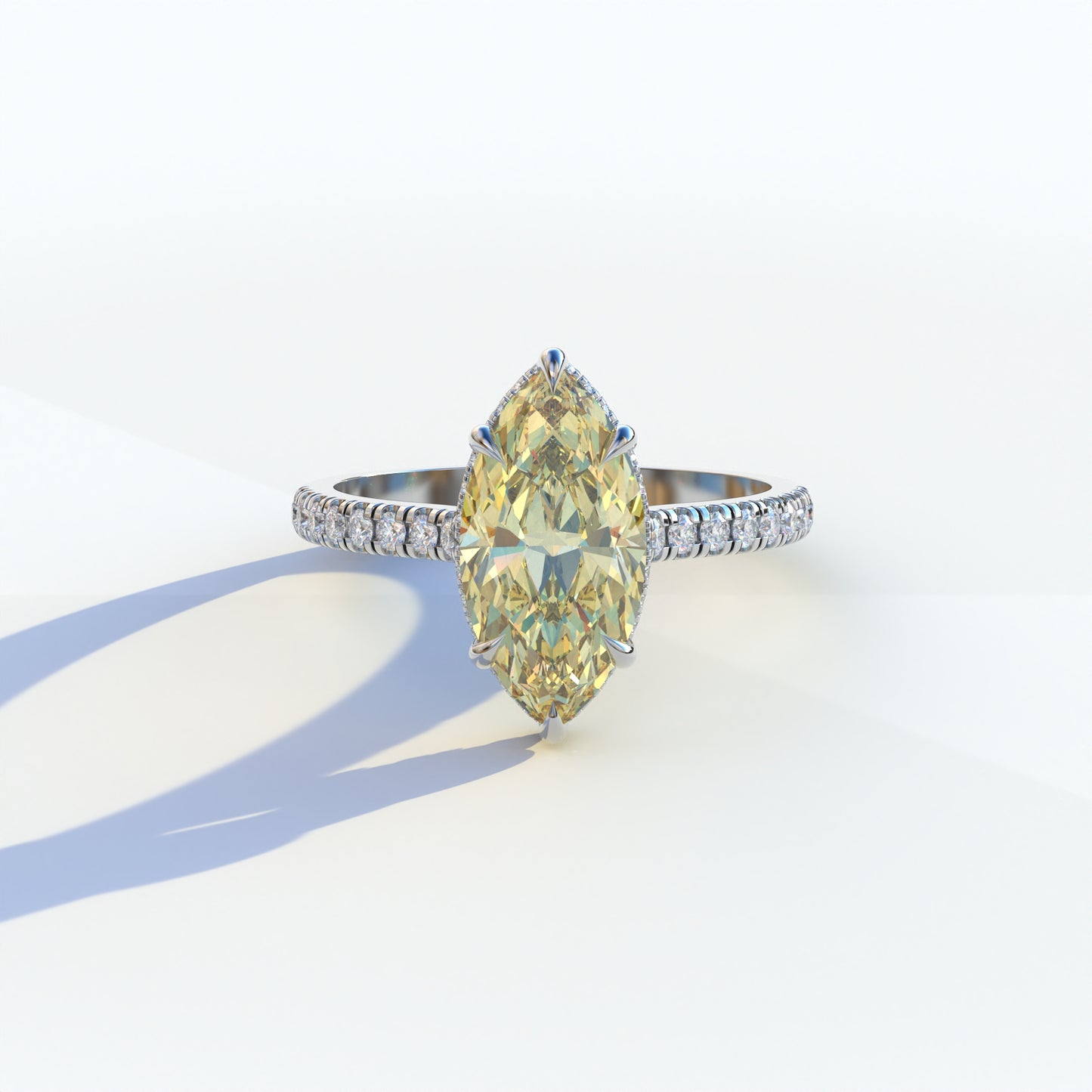 3 Ct Yellow Marquise Cut Lab Diamond In Hidden Halo & Pave Setting Ring - Charlotte