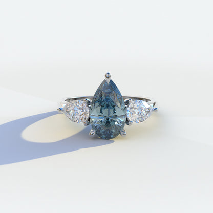 3 Ct Blue Pear Cut Lab Diamond In 3 Stones Claw Prongs Setting Ring - Luminous