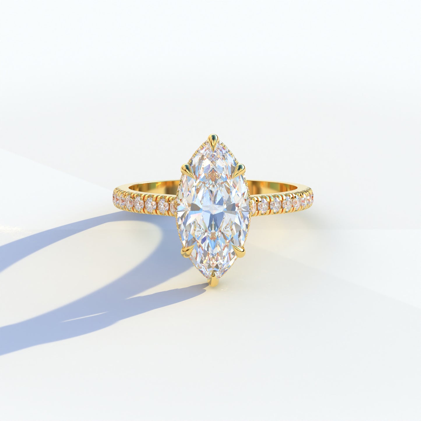 3 Ct E/VVS Marquise Cut Lab Diamond In Hidden Halo & Pave Ring Setting - Charlotte