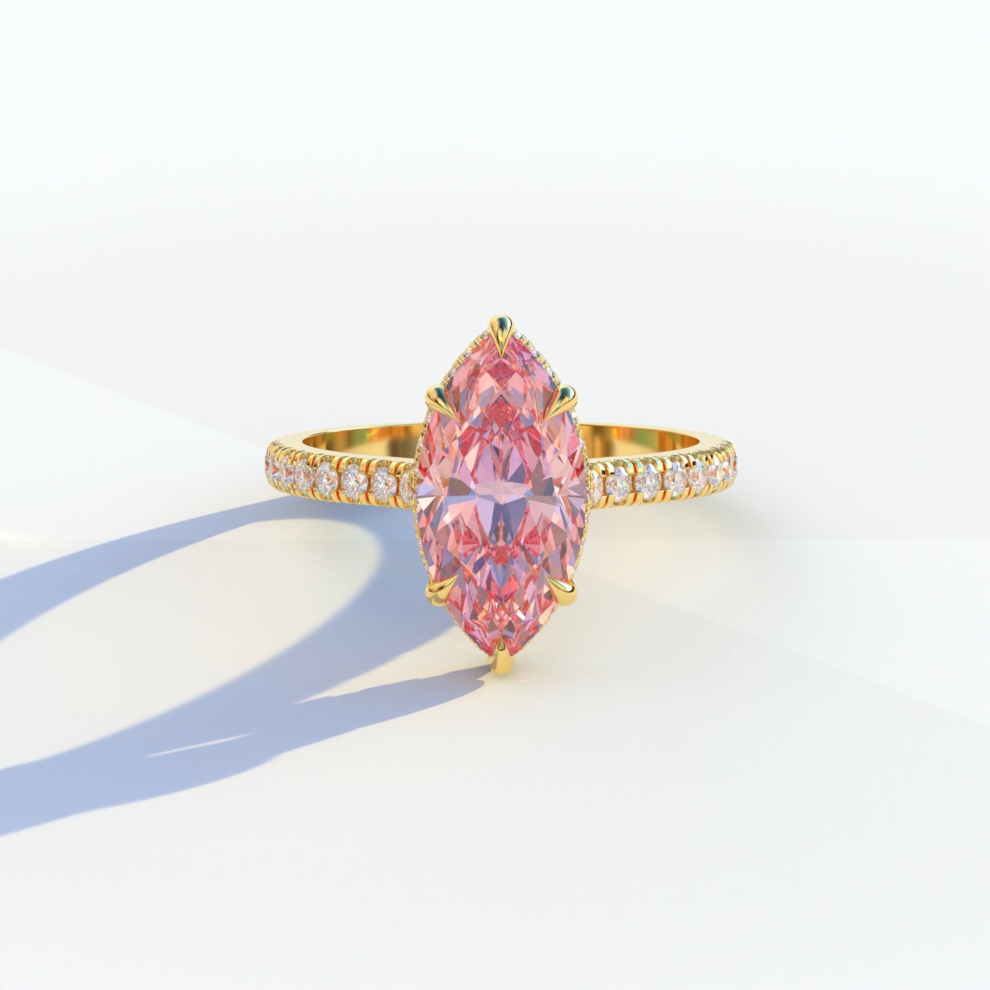 3 Ct Pink Marquise Cut Lab Diamond In Hidden Halo & Pave Setting Ring -Charlotte