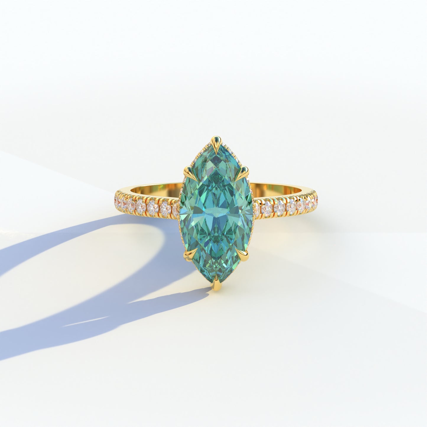 3 Ct Green Marquise Cut Lab Diamond In Hidden Halo & Pave Setting Ring - Charlotte