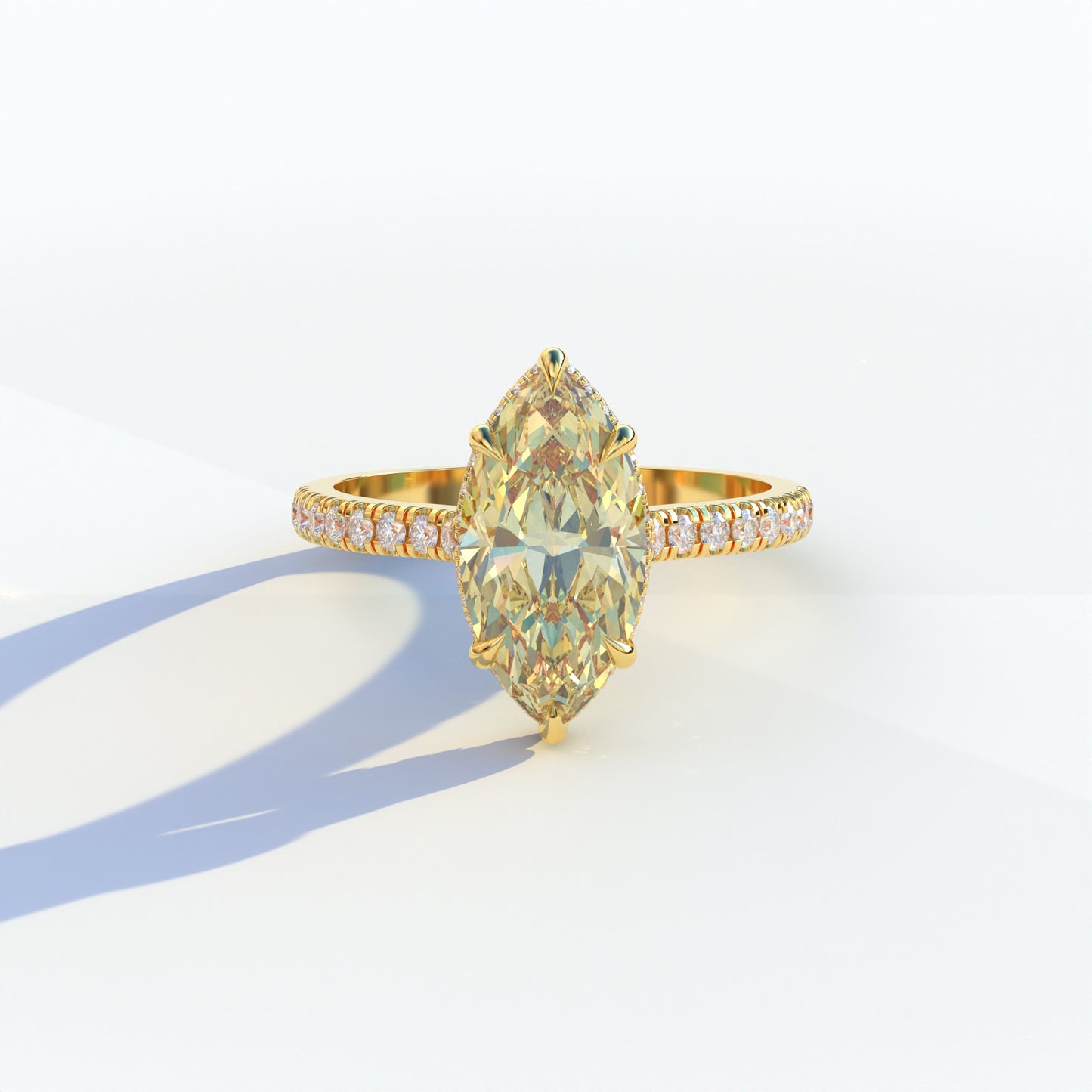 3 Ct Yellow Marquise Cut Lab Diamond In Hidden Halo & Pave Setting Ring - Charlotte