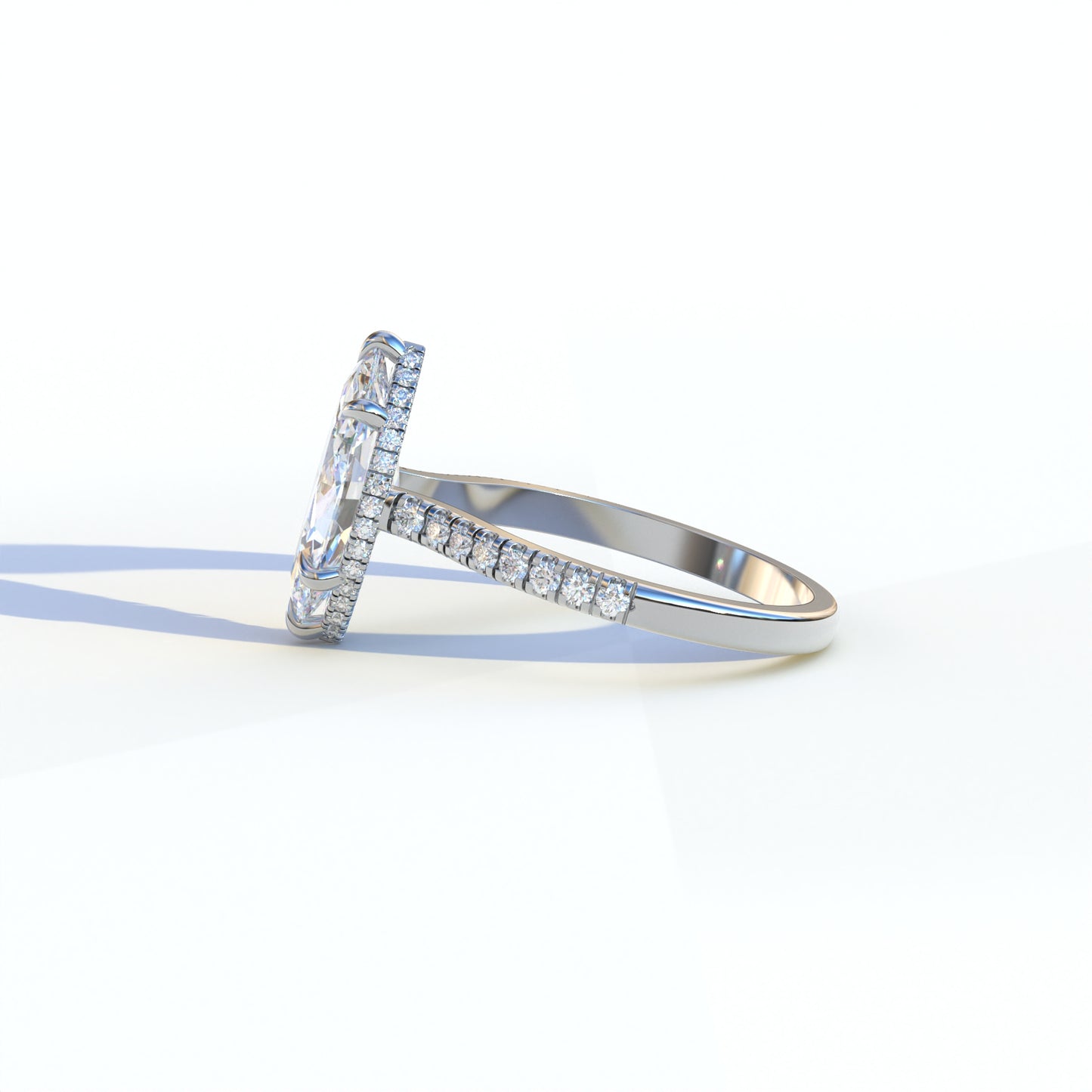 3 Ct E/VVS Marquise Cut Lab Diamond In Hidden Halo & Pave Ring Setting - Charlotte