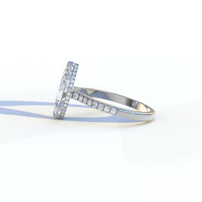 3 Ct E/VVS Marquise Cut Lab Diamond In Hidden Halo & Pave Ring Setting - Charlotte